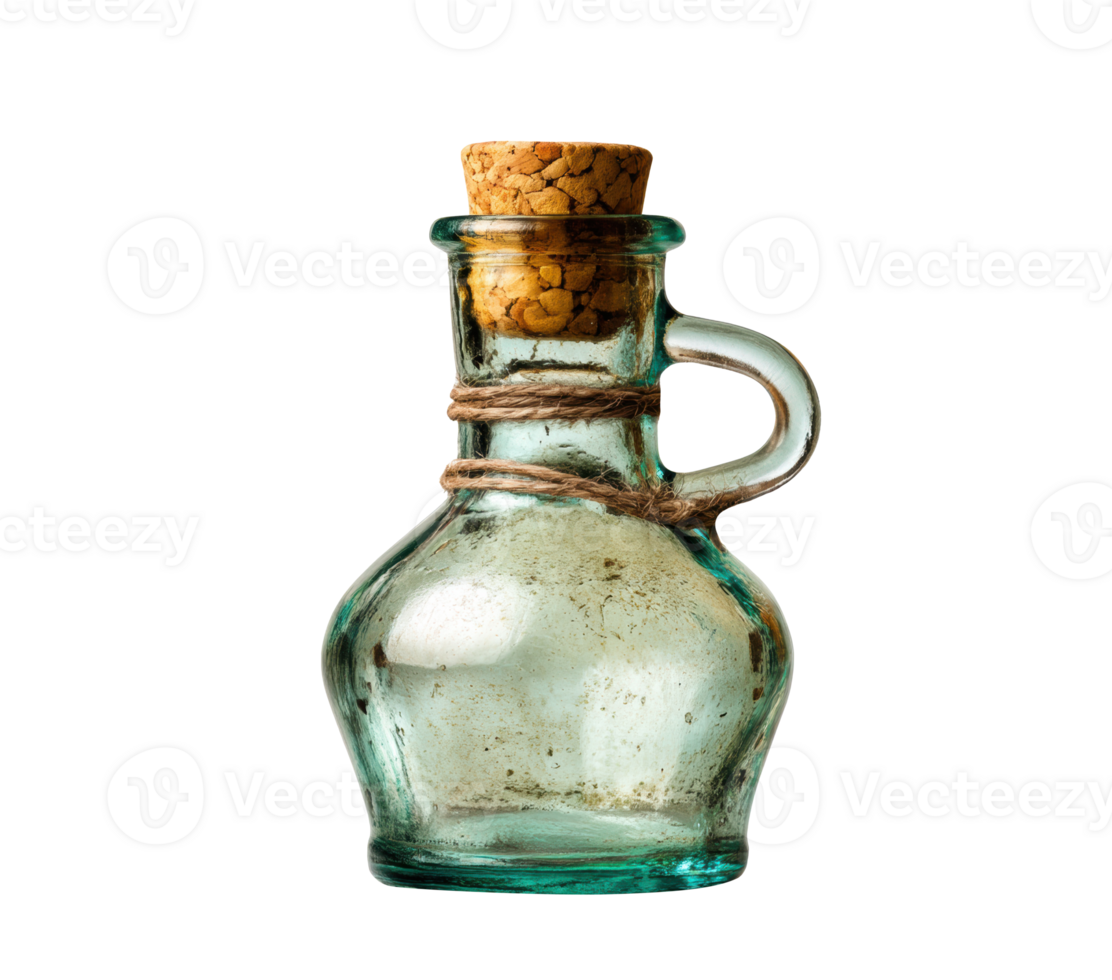 Unique decorative glass bottle with cork and twine accent png