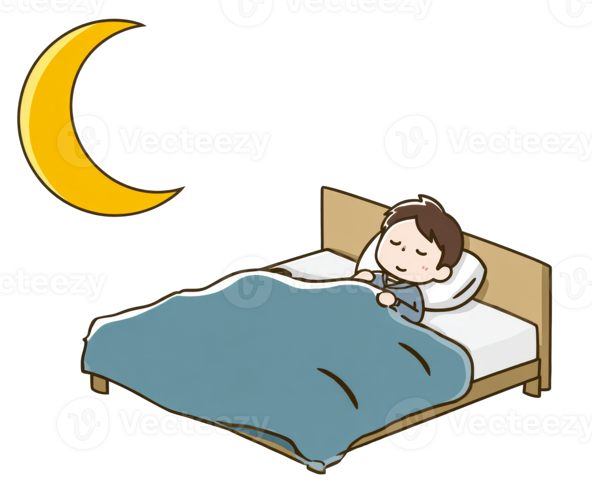 Peaceful dreams at night with a sleeping child under a blanket png