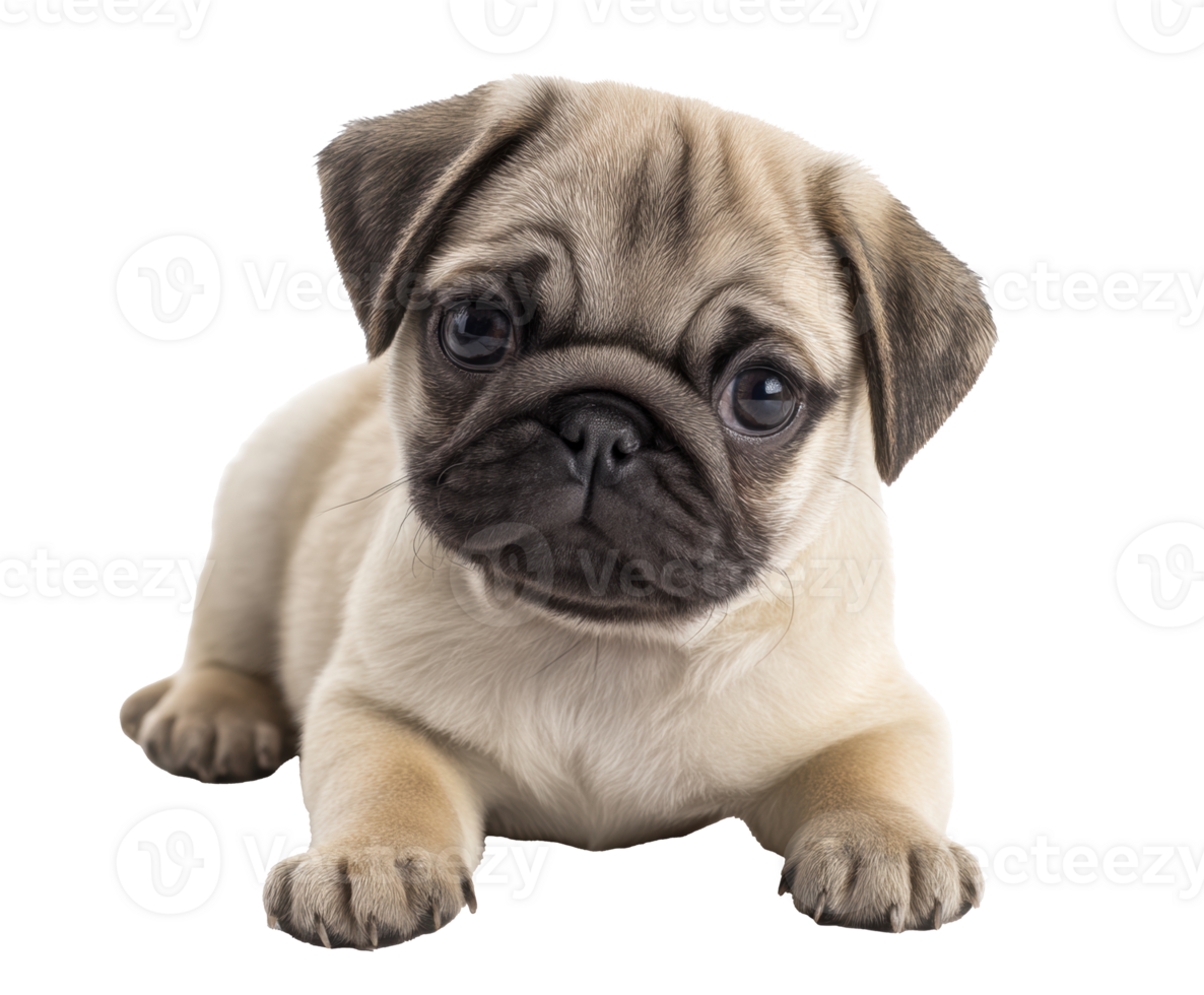 Adorable pug puppy playing in a cozy living space png