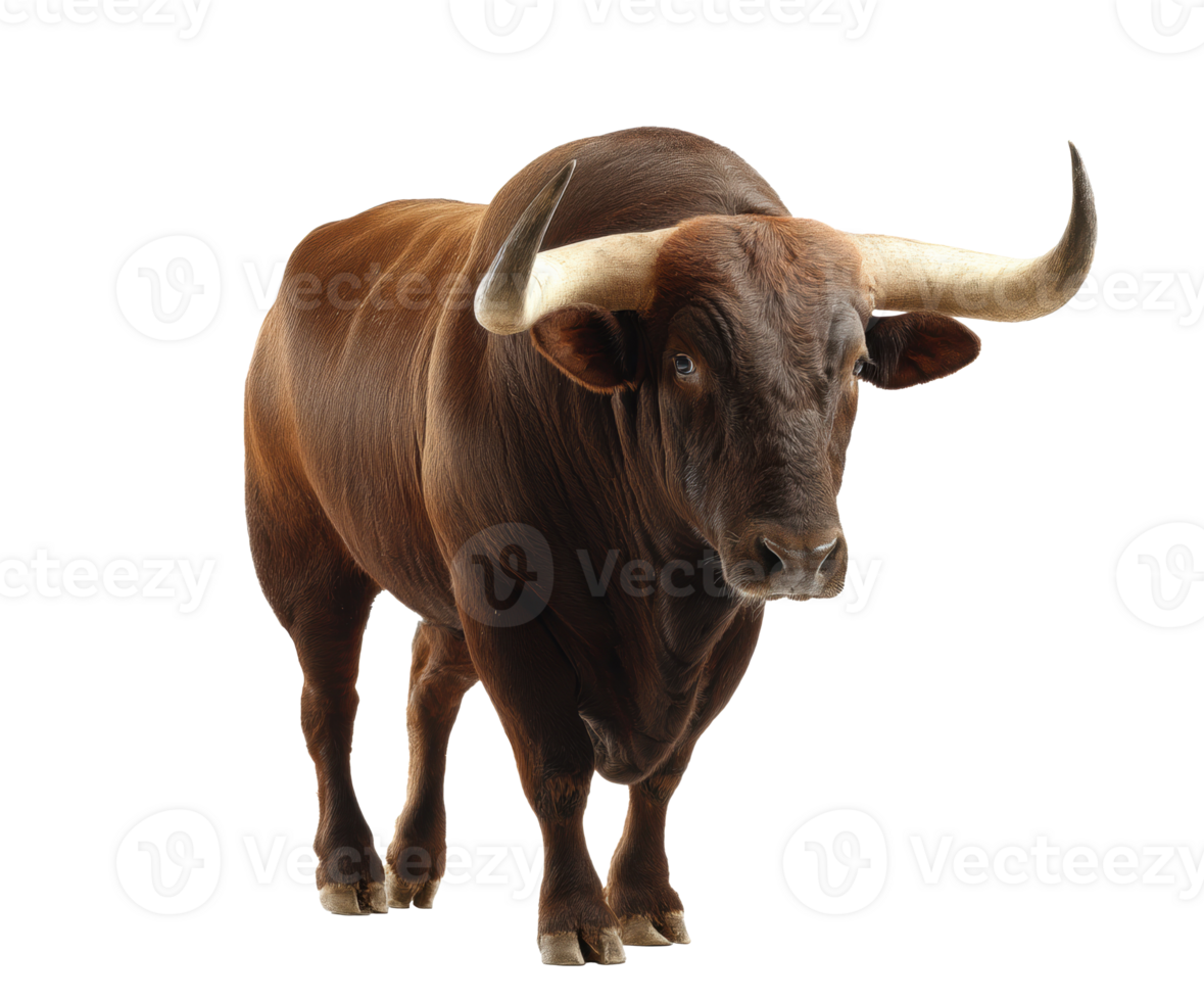 Strong brown bull standing confidently in a neutral space png