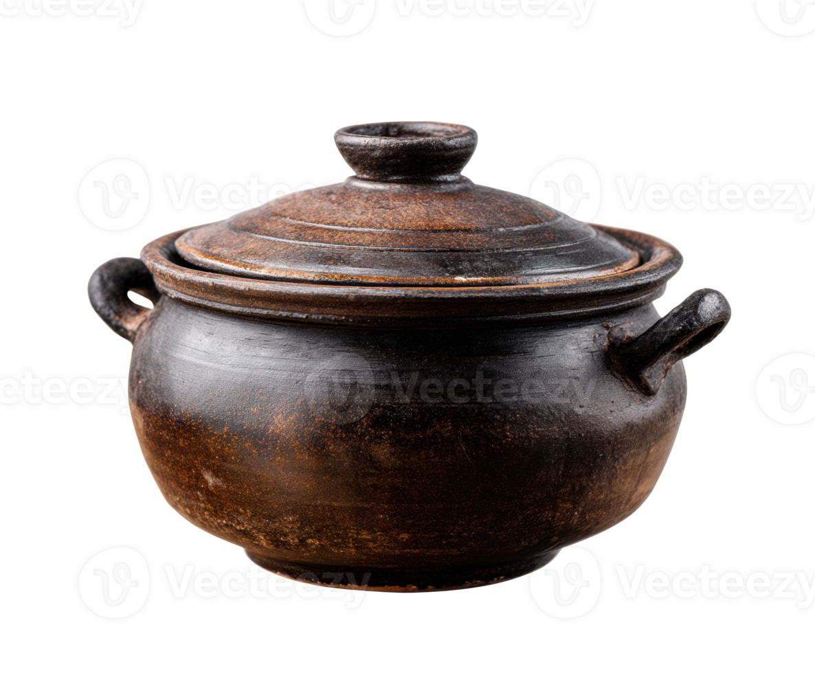 Traditional clay pot for cooking with lid for rustic cuisine png