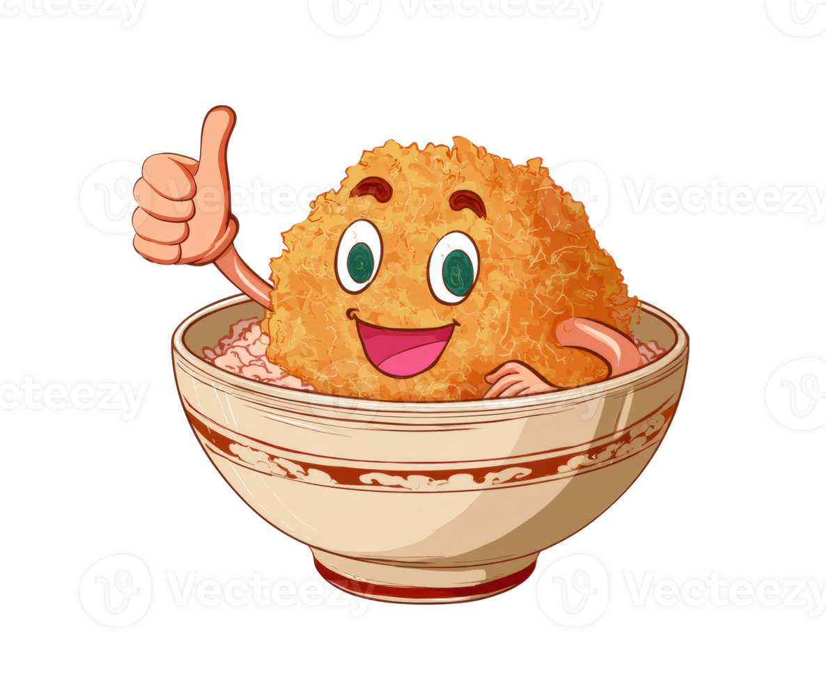 Happy cartoon character enjoying a delicious bowl of rice png