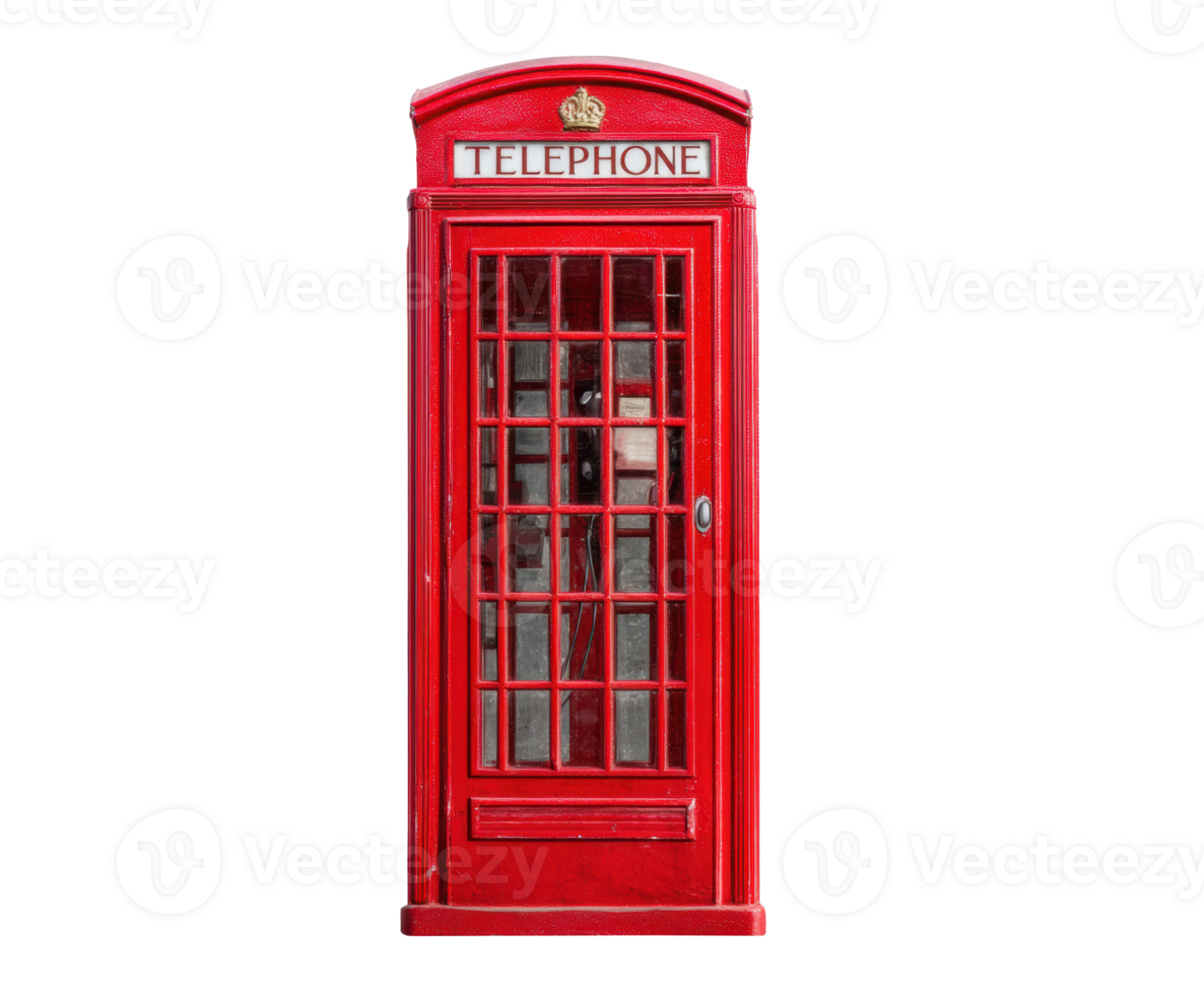 Iconic red telephone booth in urban setting for travel design png