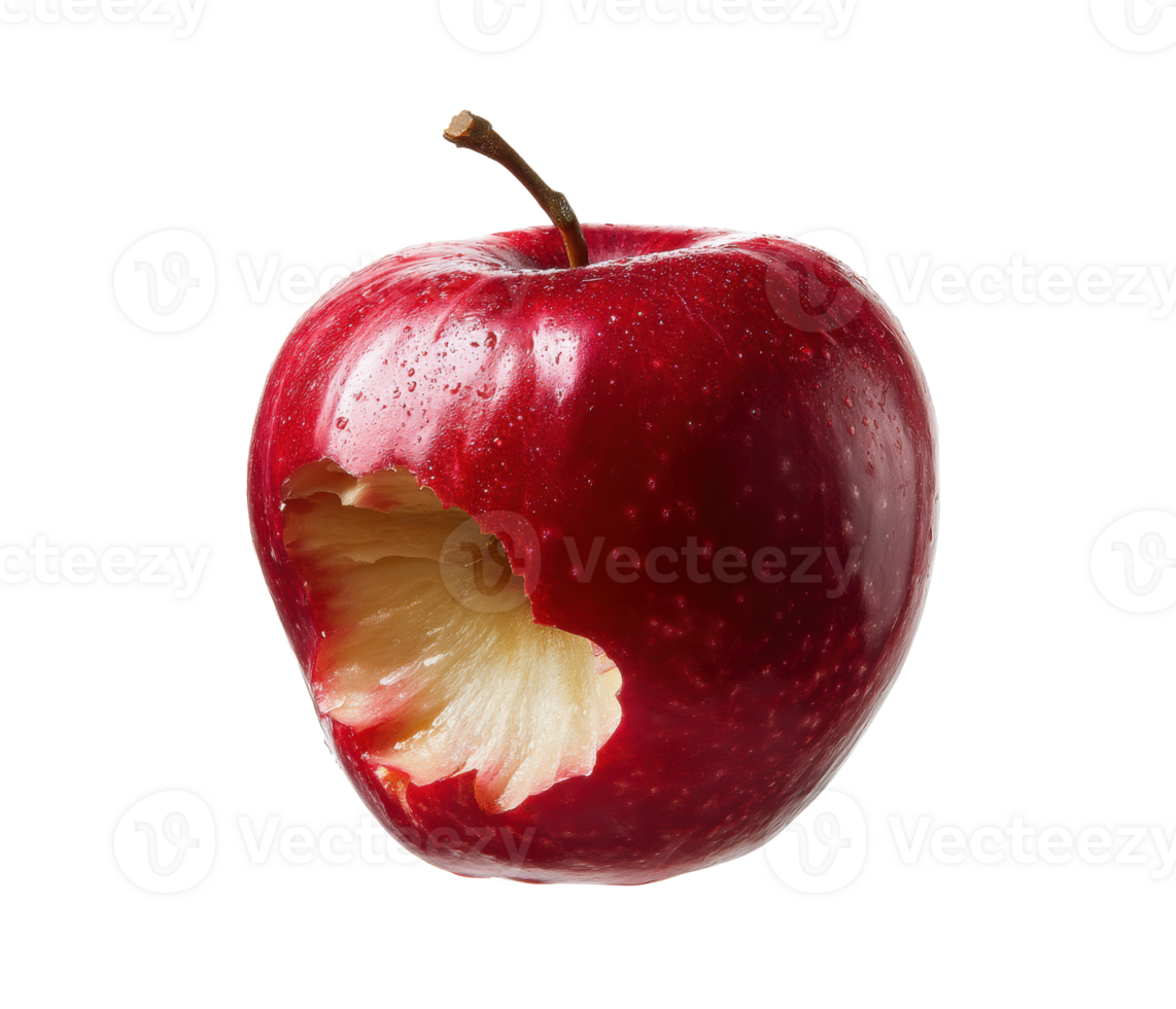 Fresh red apple with a bite taken out for healthy snack ideas png