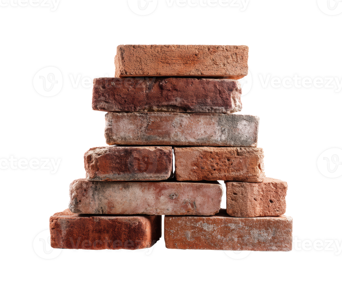 Weathered bricks stacked for construction and design purposes png