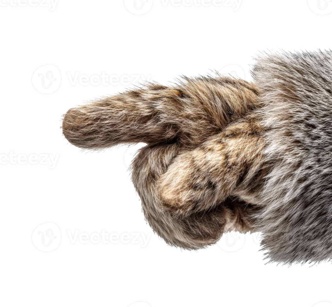 Feline paw pointing direction with soft fur texture png