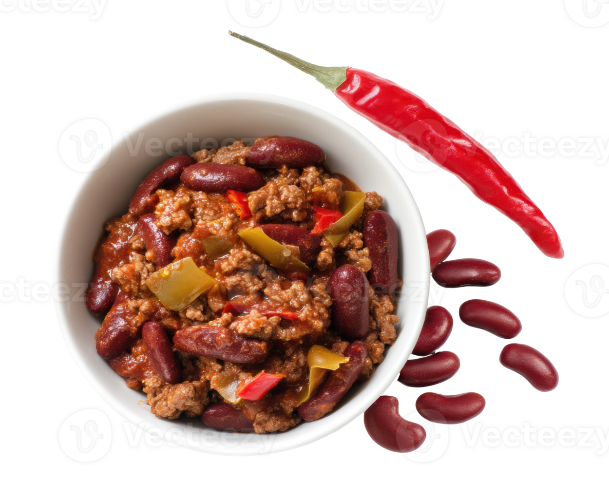 Hearty chili dish with kidney beans and red peppers for comfort food png