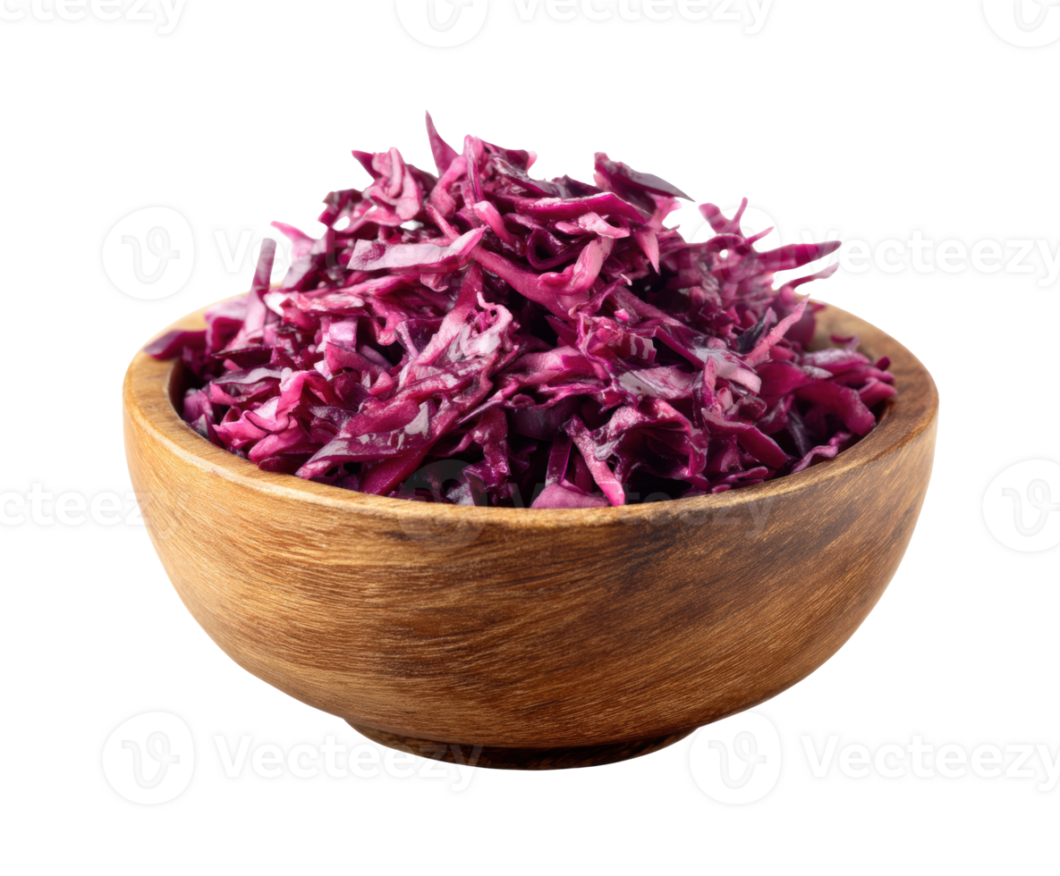 Freshly shredded red cabbage in a wooden bowl for healthy meals png