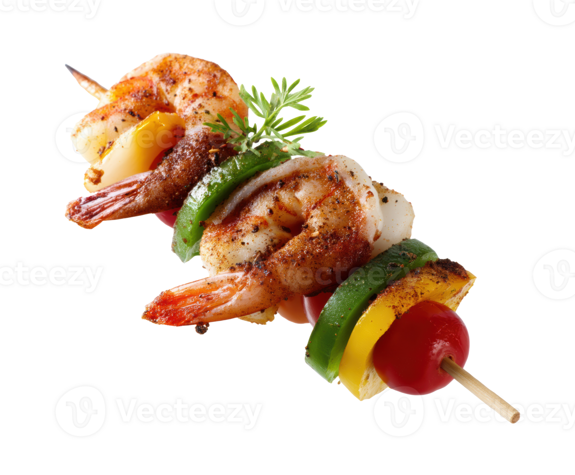 Delicious shrimp and vegetable skewers grilled to perfection png