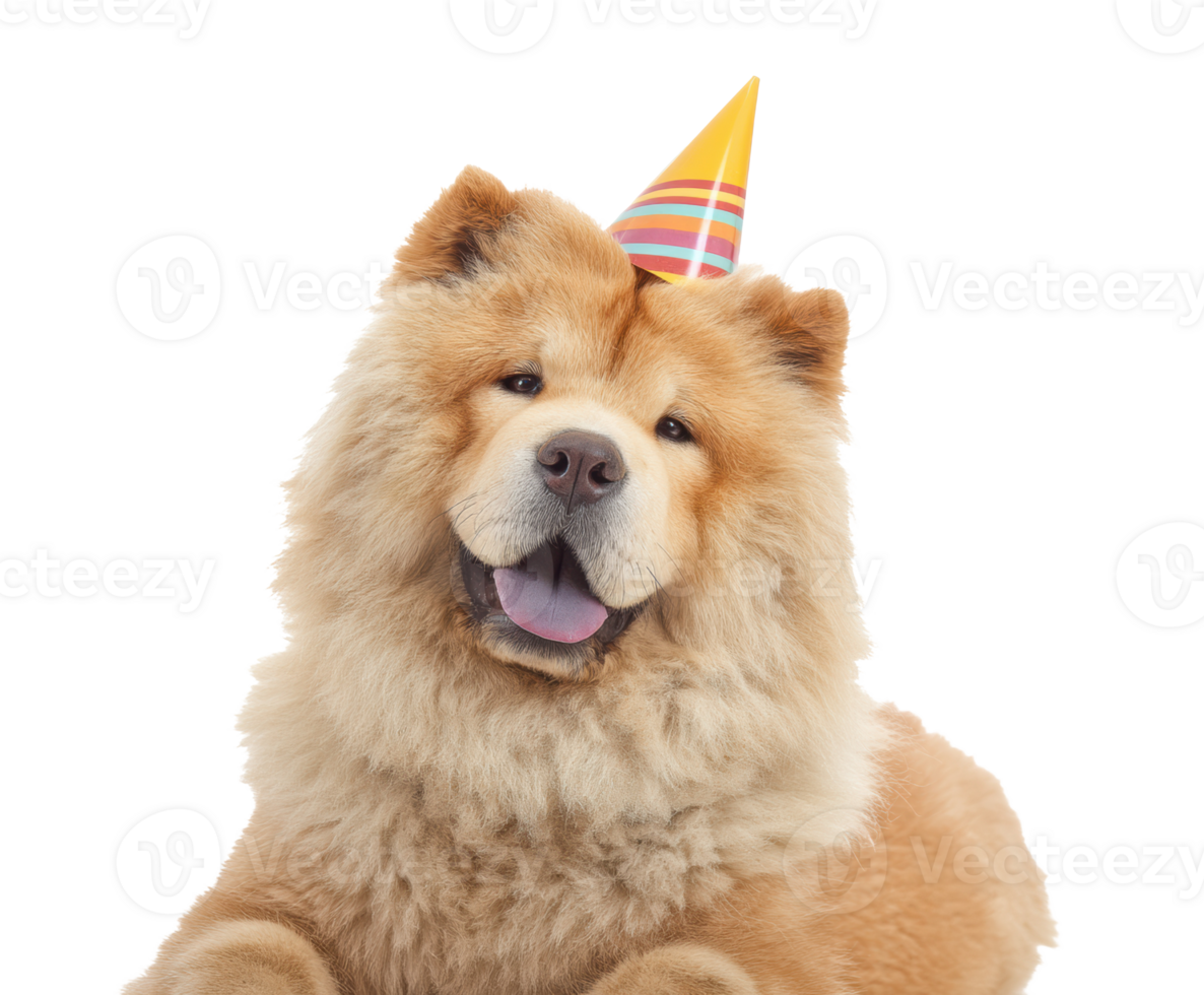 Happy dog wearing a party hat for a birthday celebration event png