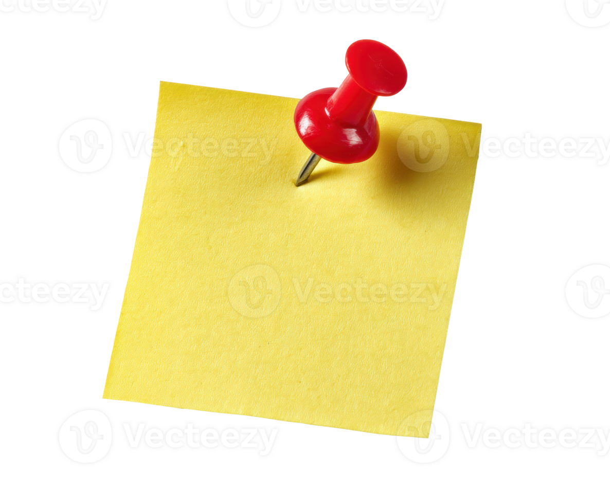 Sticky note with red push pin for office organization png