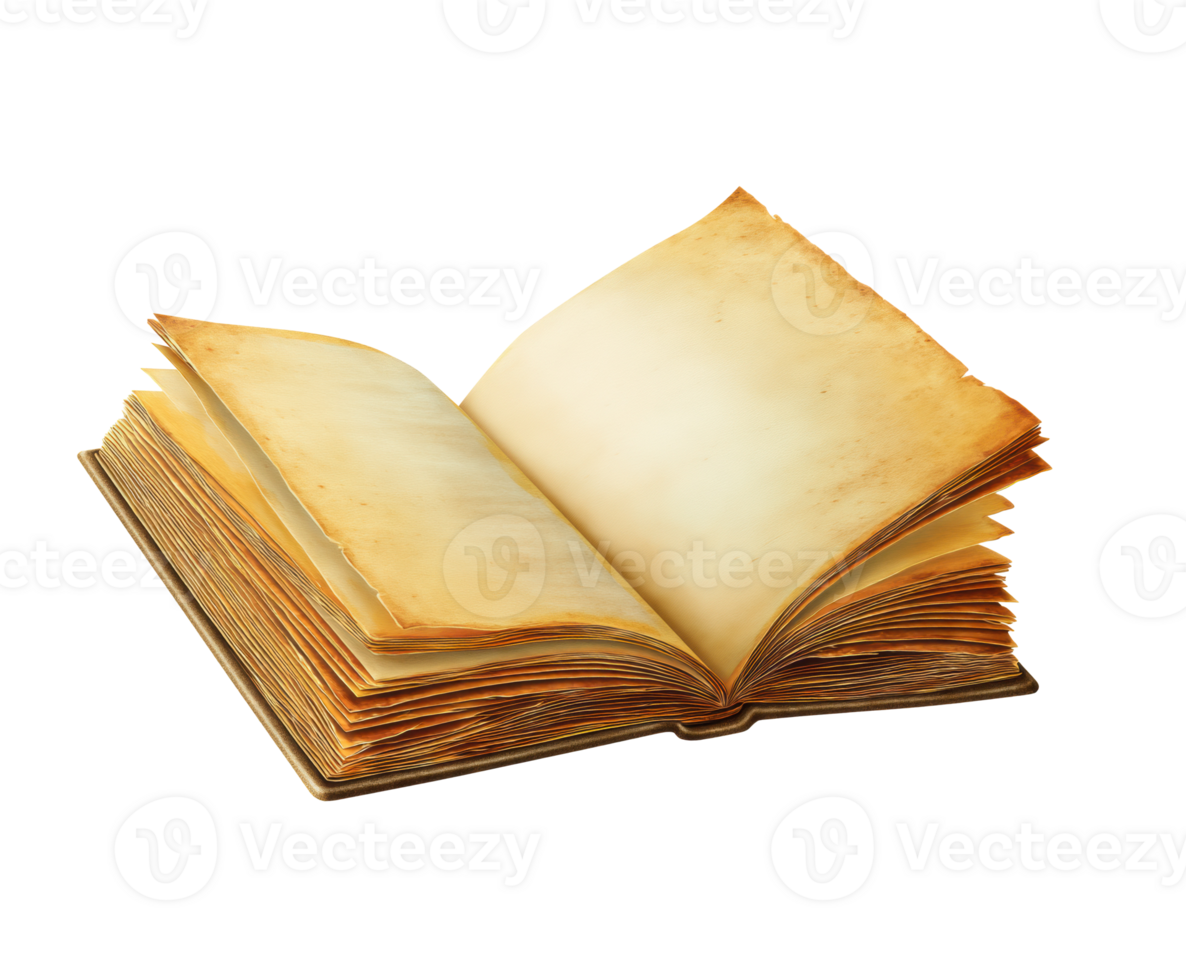 Vintage open book with aged pages for creative projects and design png
