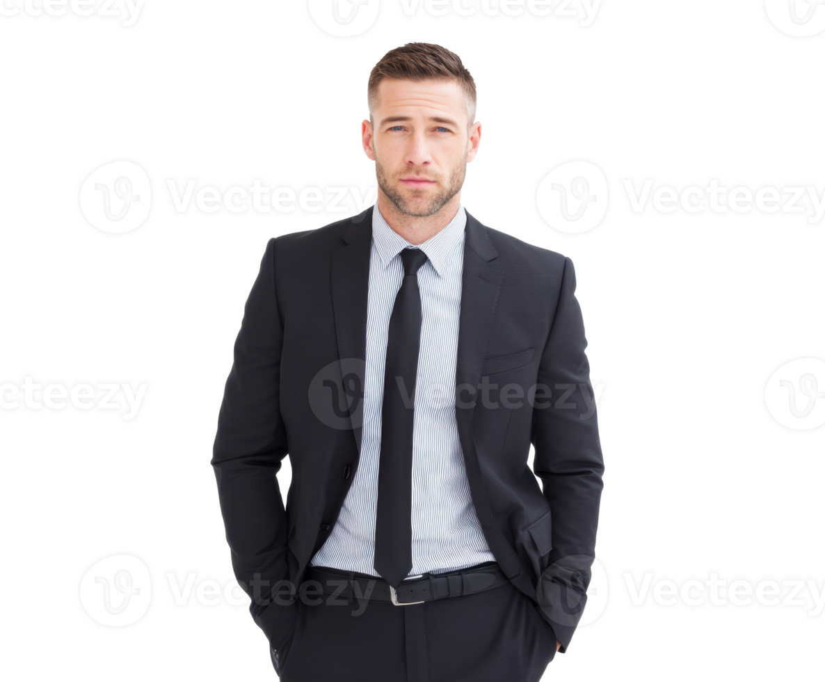 Professional man in a suit exuding confidence for a business setting png