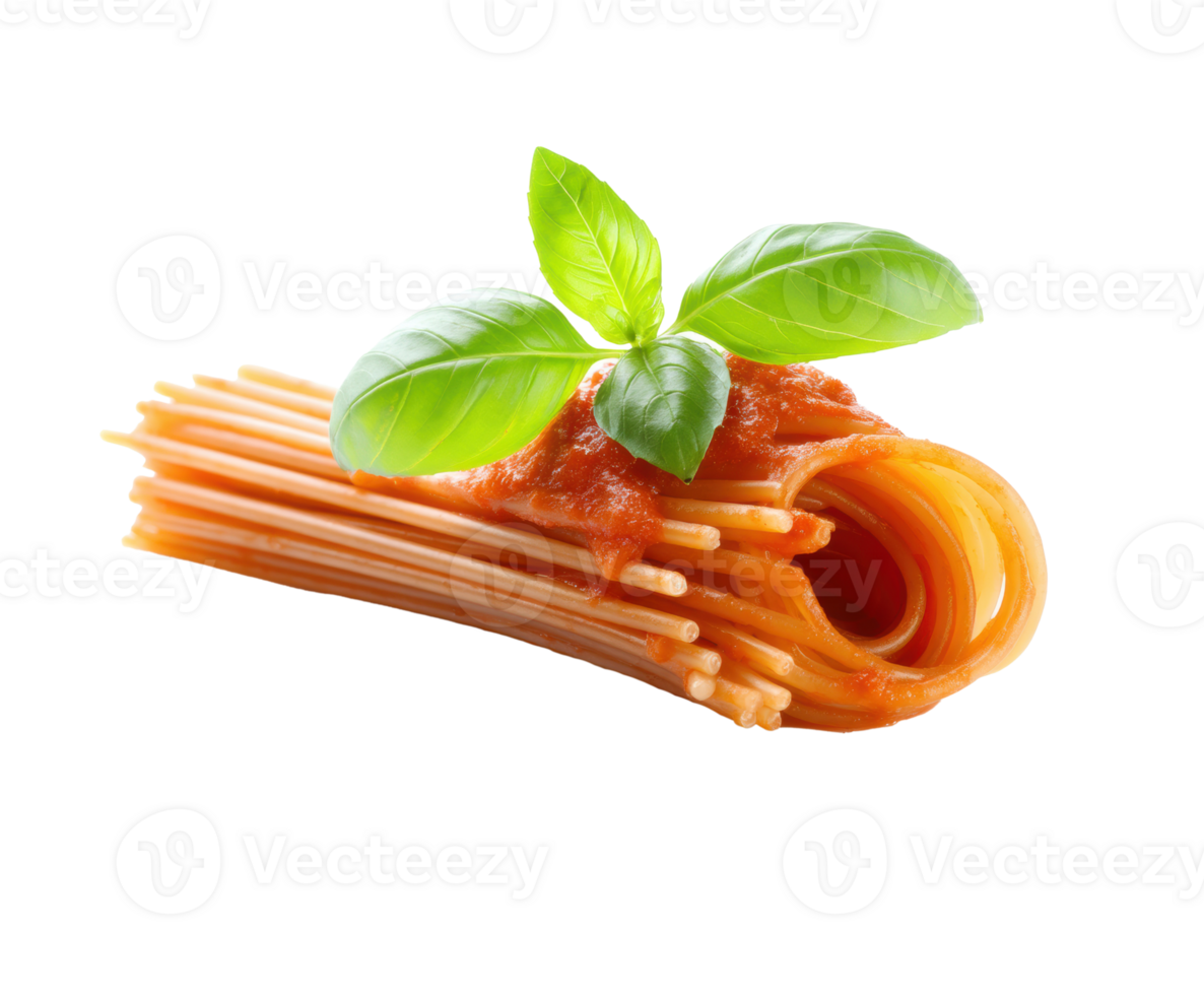 Classic Italian pasta dish with basil and tomato sauce png