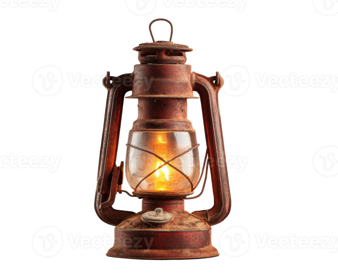 Vintage lantern emitting warm glow in rustic setting png