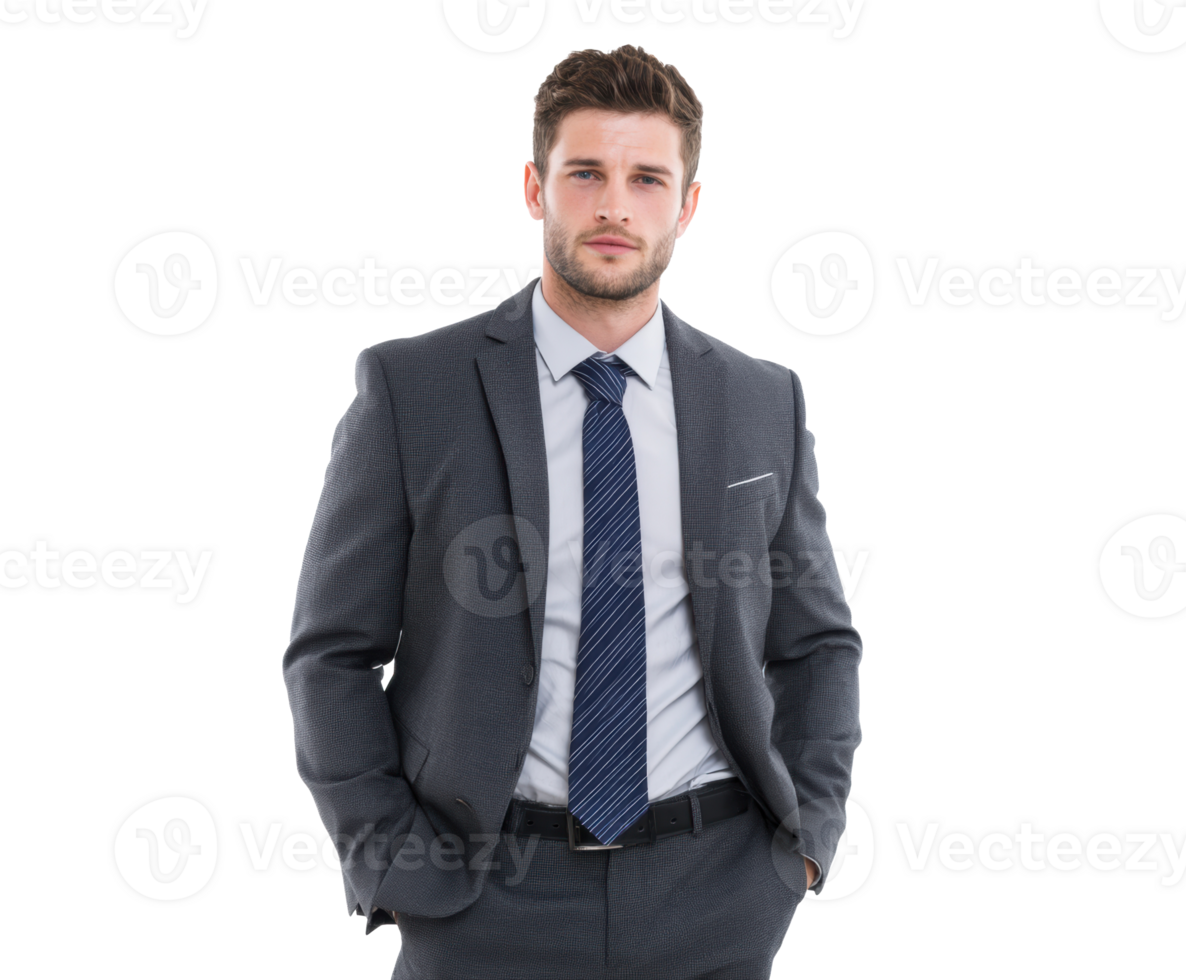 Professional man dressed in business attire poses confidently png