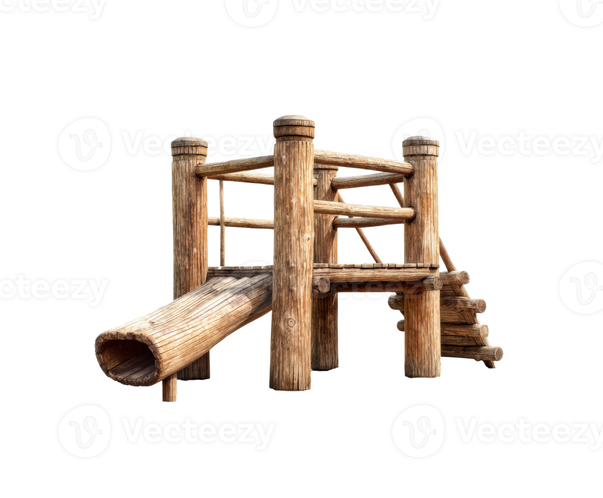 Wooden playground structure designed for kids outdoor playtime fun png