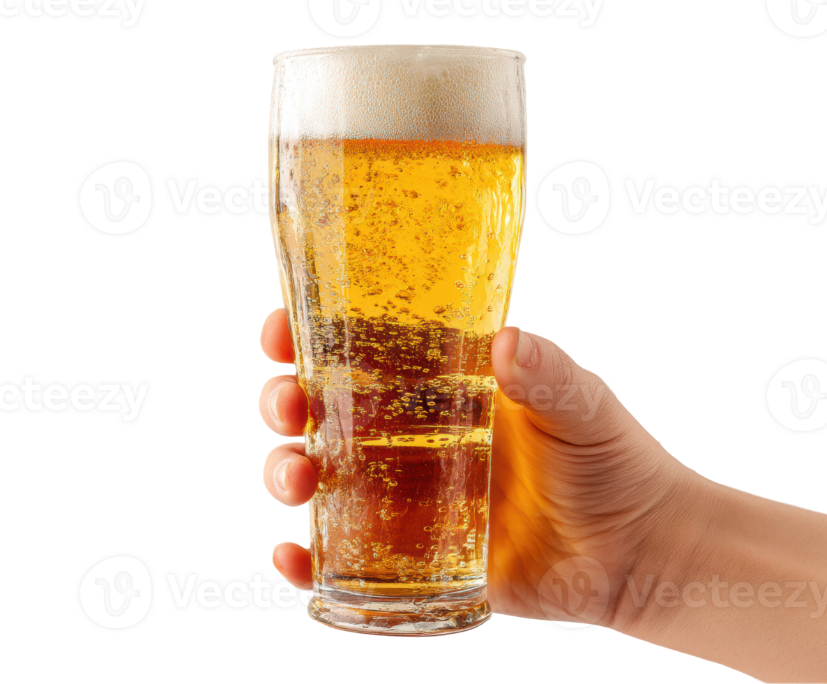 Refreshing drink in a clear glass held by a hand png