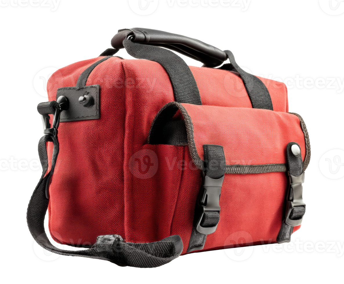 Stylish red canvas messenger bag for everyday use and travel png