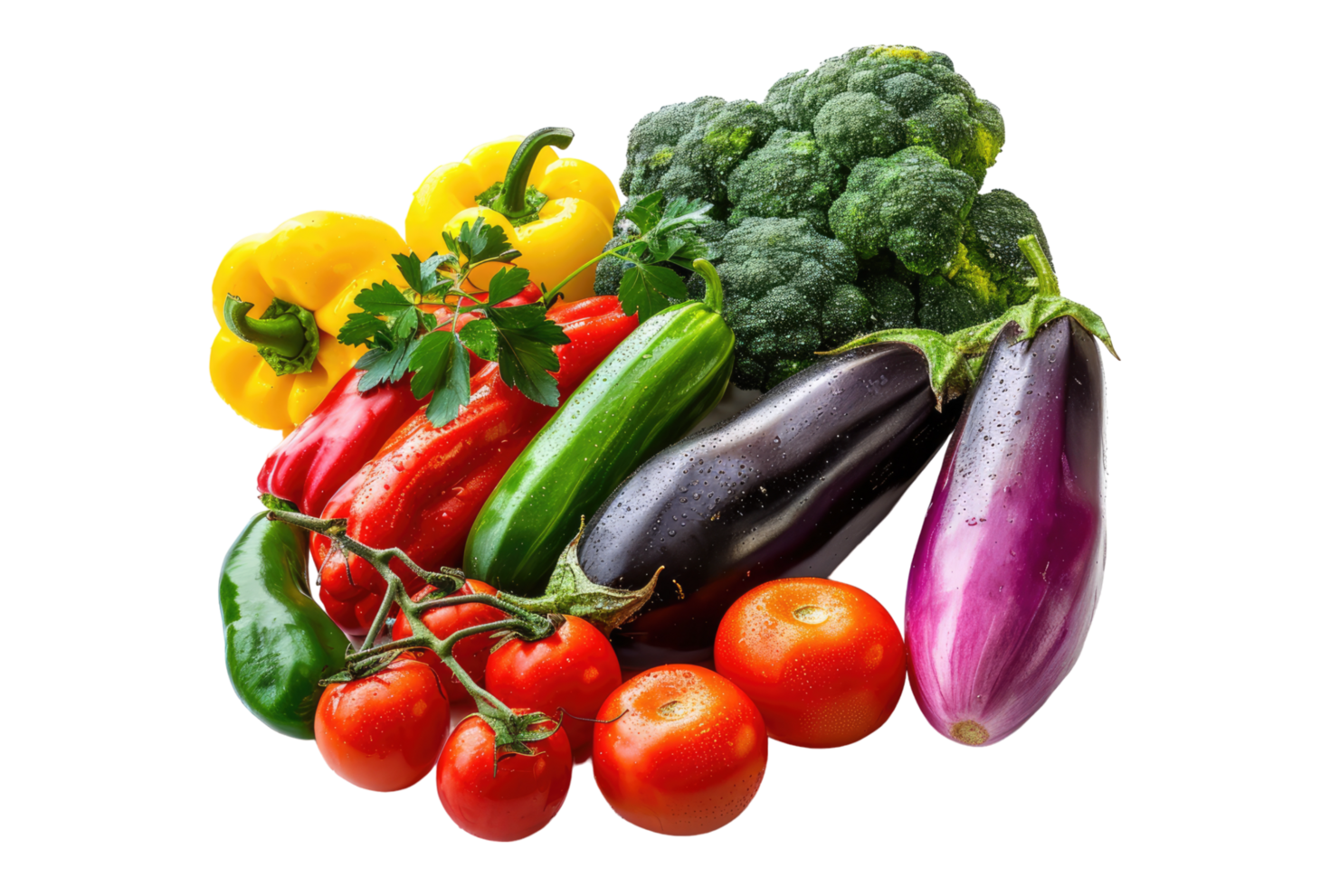 Diverse varieties of vegetables isolated on transparent background png