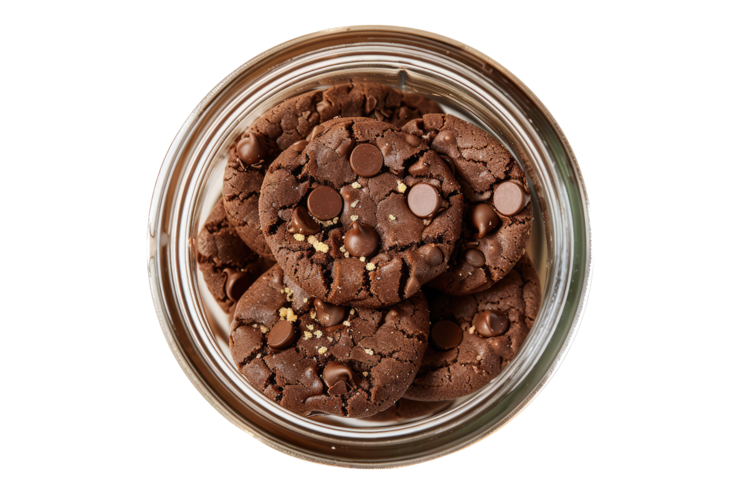 Double chocolate cookie in a jar isolated on transparent background png