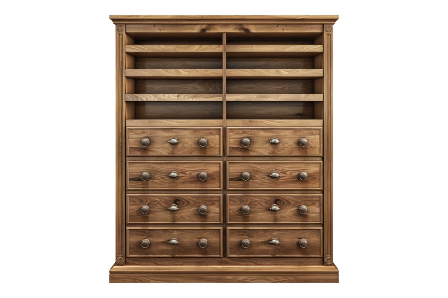 Cabinet featuring roll out drawers isolated on transparent background png