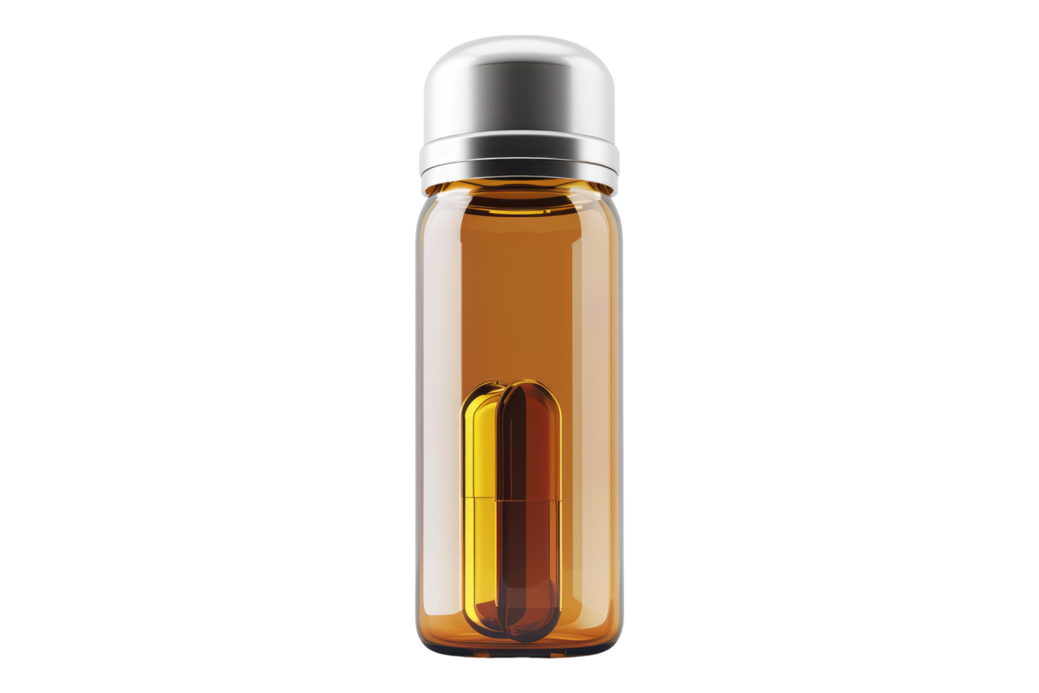 A bottle with a small pill inside png