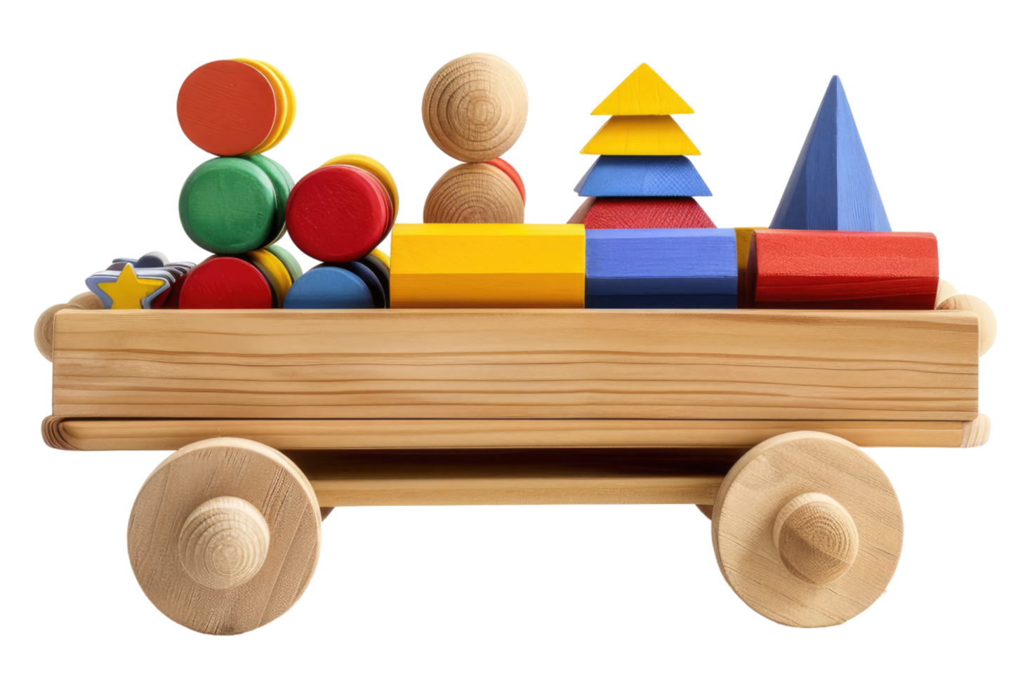 Cart of wooden toys isolated on transparent background png