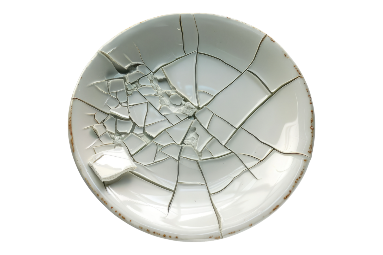 Ceramic plate fractured broken isolated on transparent background png