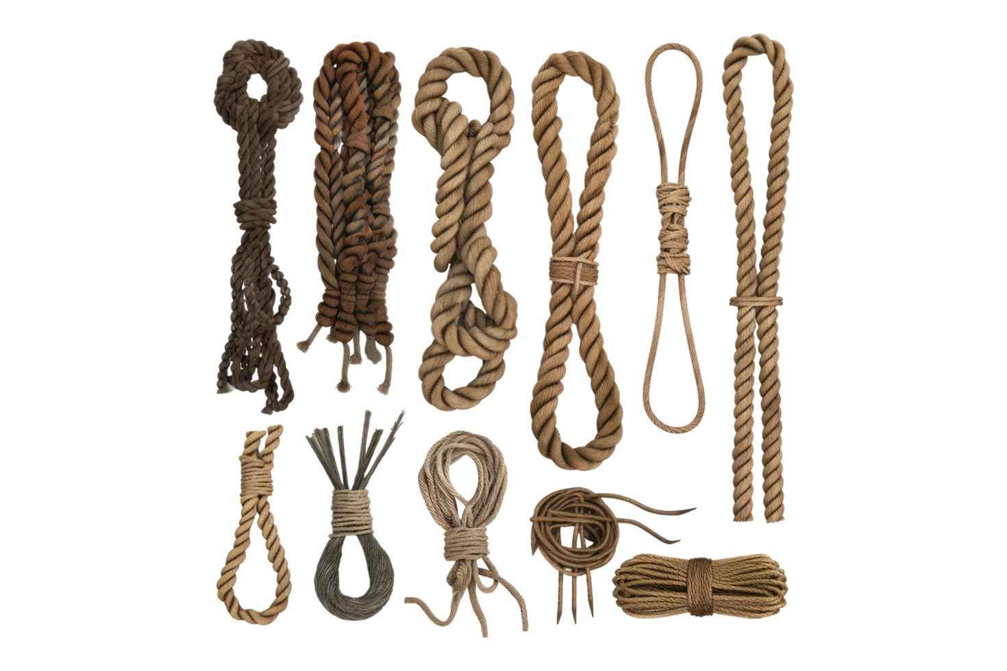 Collection of various ropes string isolated on transparent background png