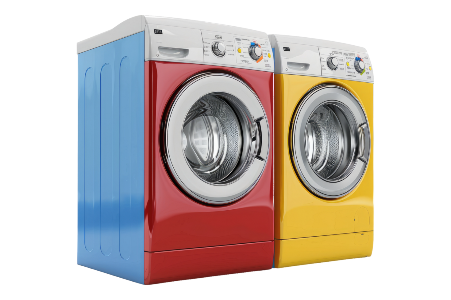 Colored washing machines isolated on transparent background png