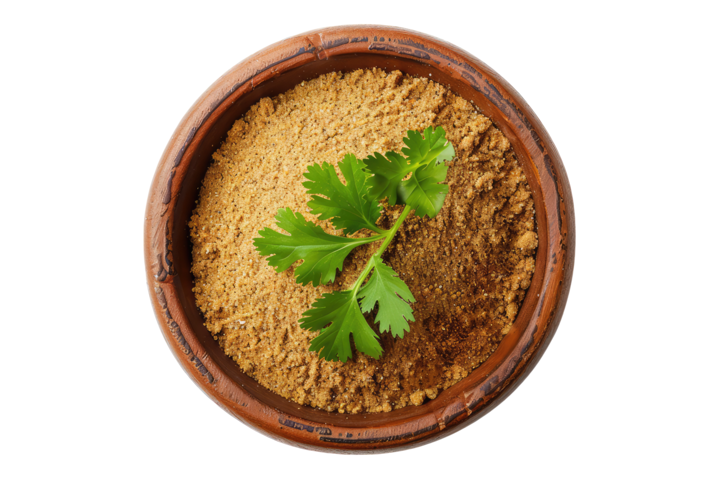 Coriander bowl in a wooden bowl isolated on transparent background png