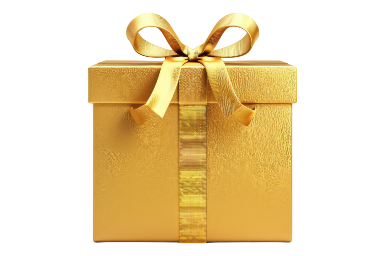 Golden gift box with golden ribbon isolated on transparent background png