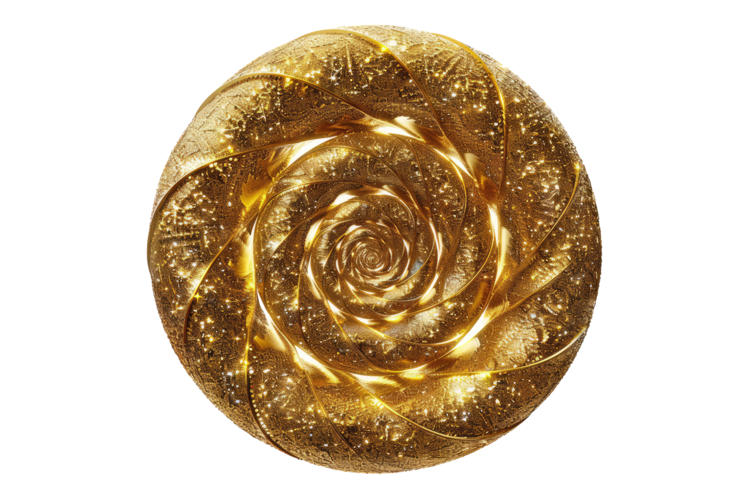 Gold glittering spiral with sparkles isolated on transparent background png