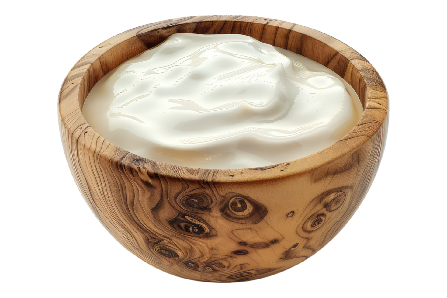 Greek yogurt in a wooden bowl isolated on transparent background png