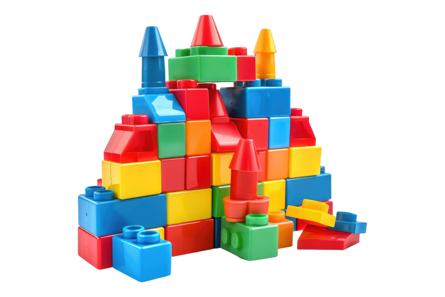 A pile of colorful building blocks on a black background png