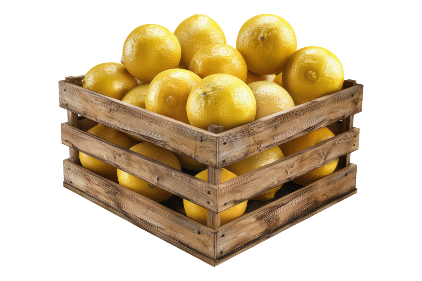 Lemon fruit in a wooden carate isolated on transparent background png