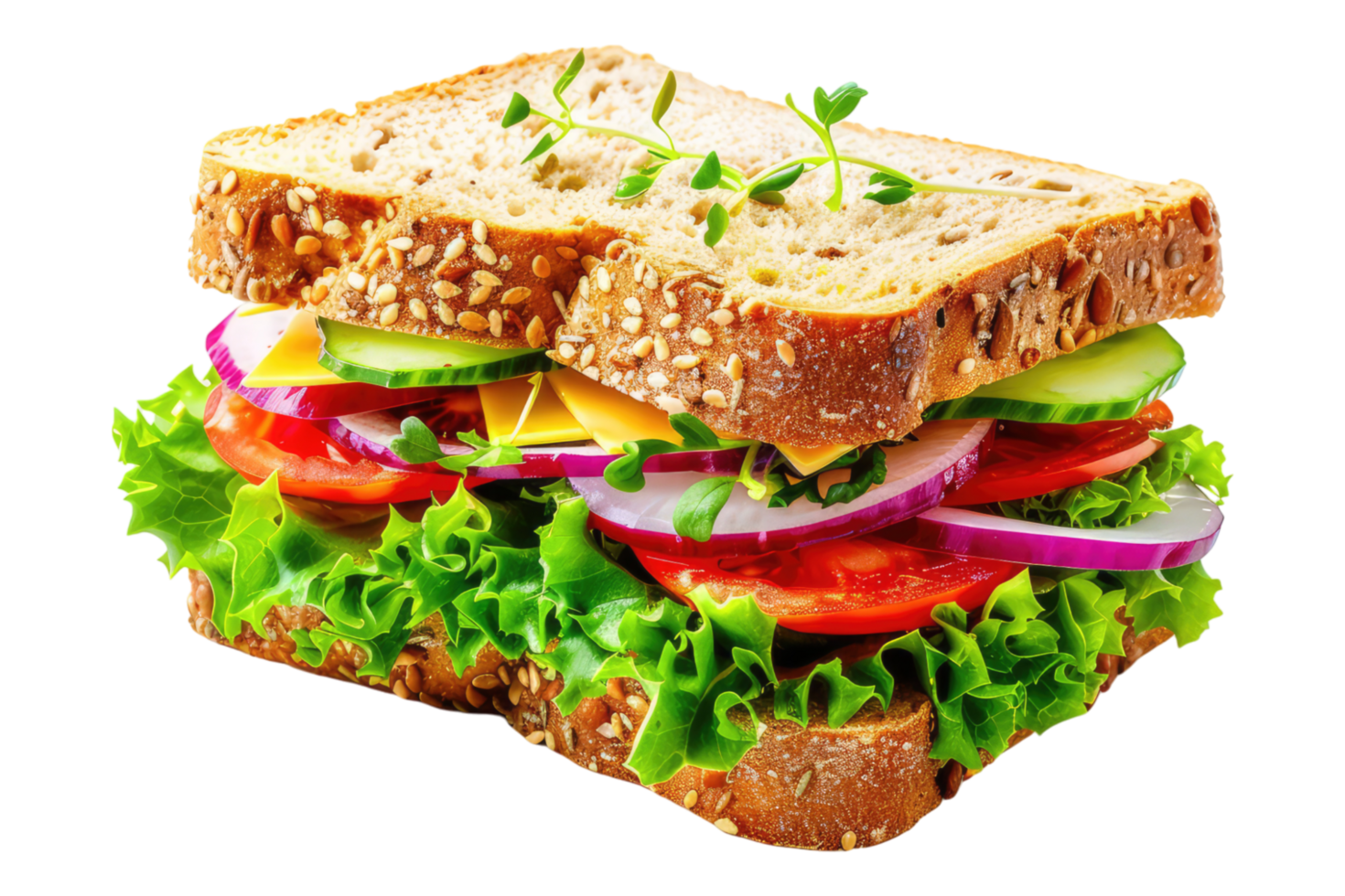 Delicious sandwich set with green salad isolated on transparent back ground png
