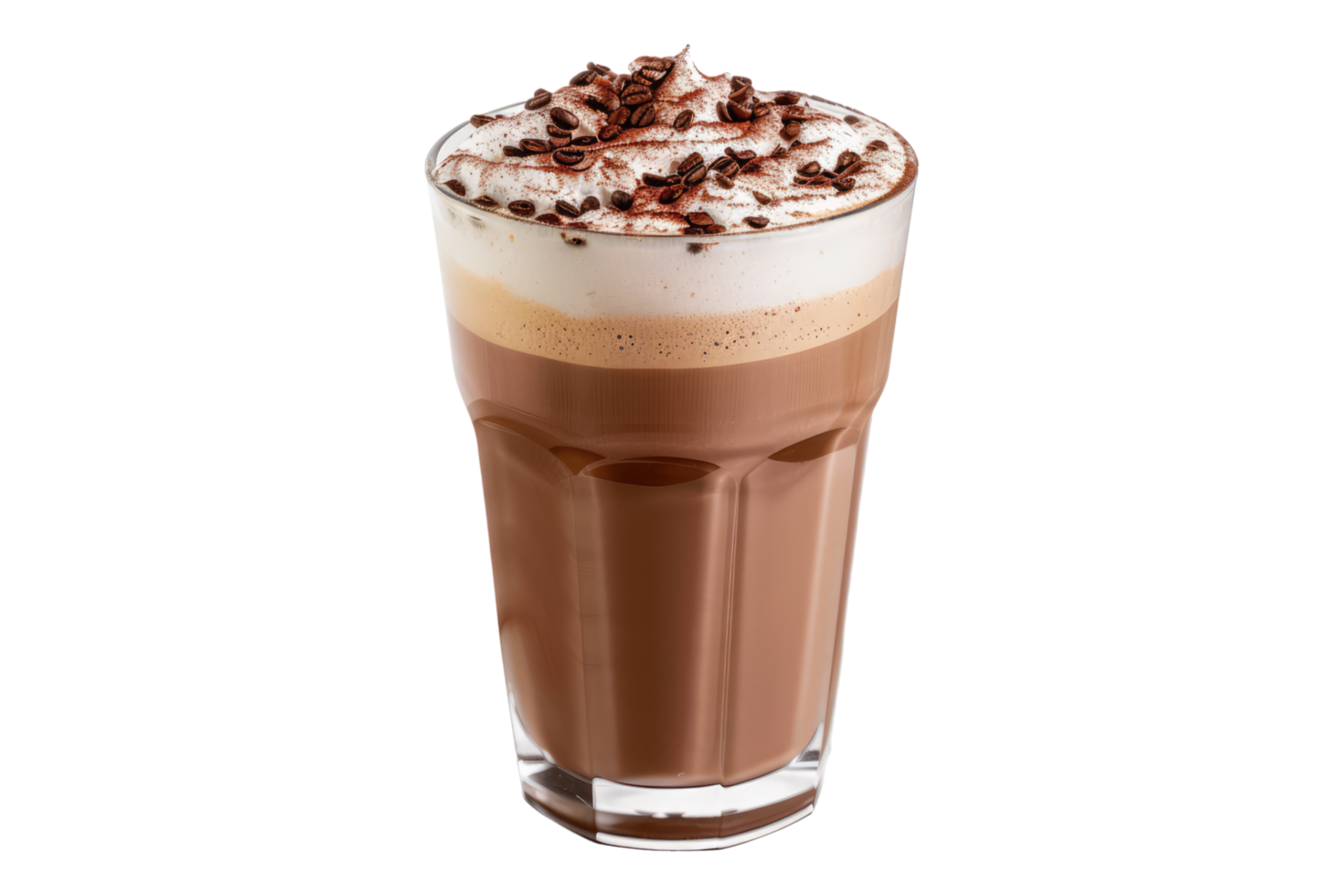 A chocolate milkshake with whipped cream and chocolate chips png