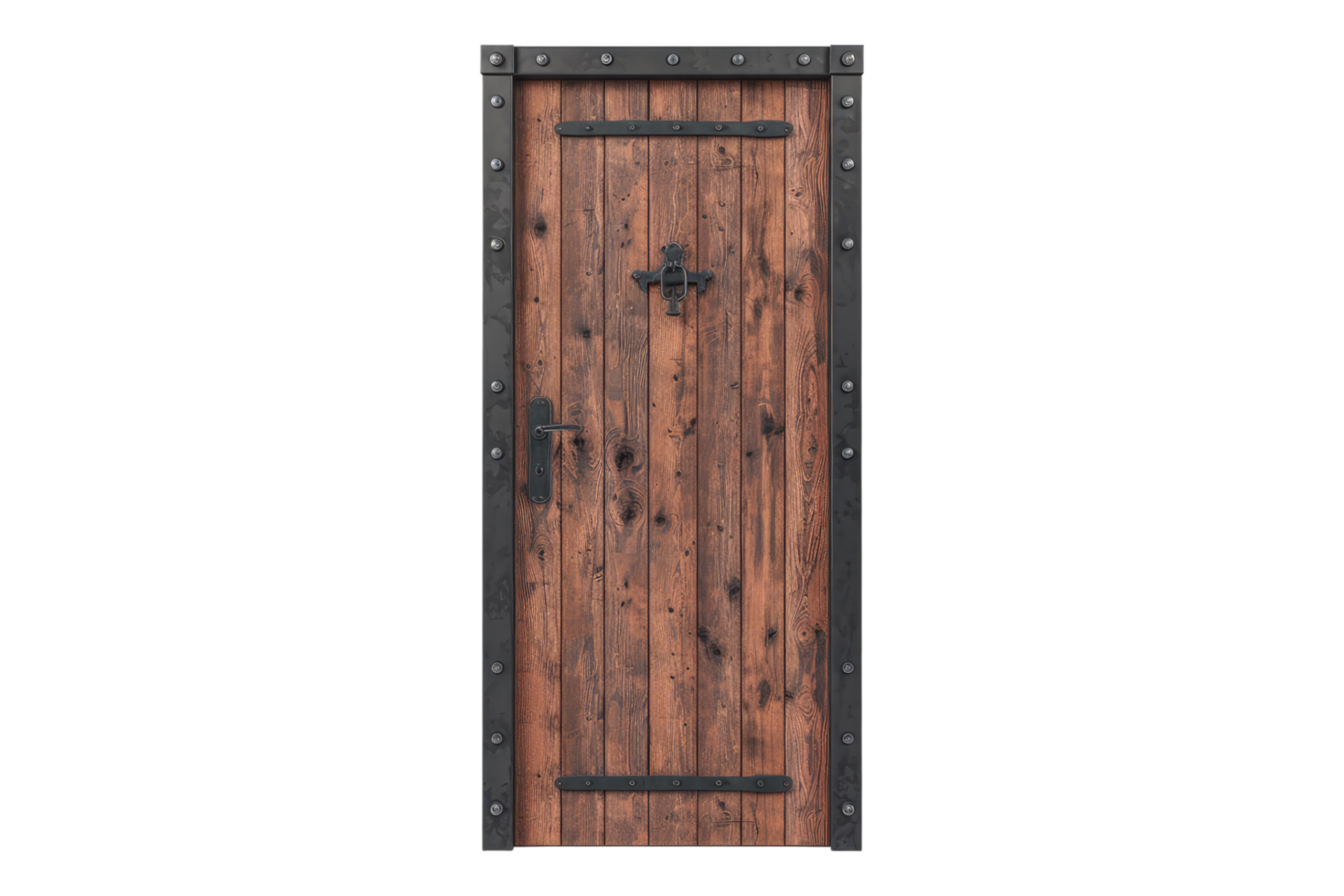 Minimalist wood and metal door isolated on transparent background png