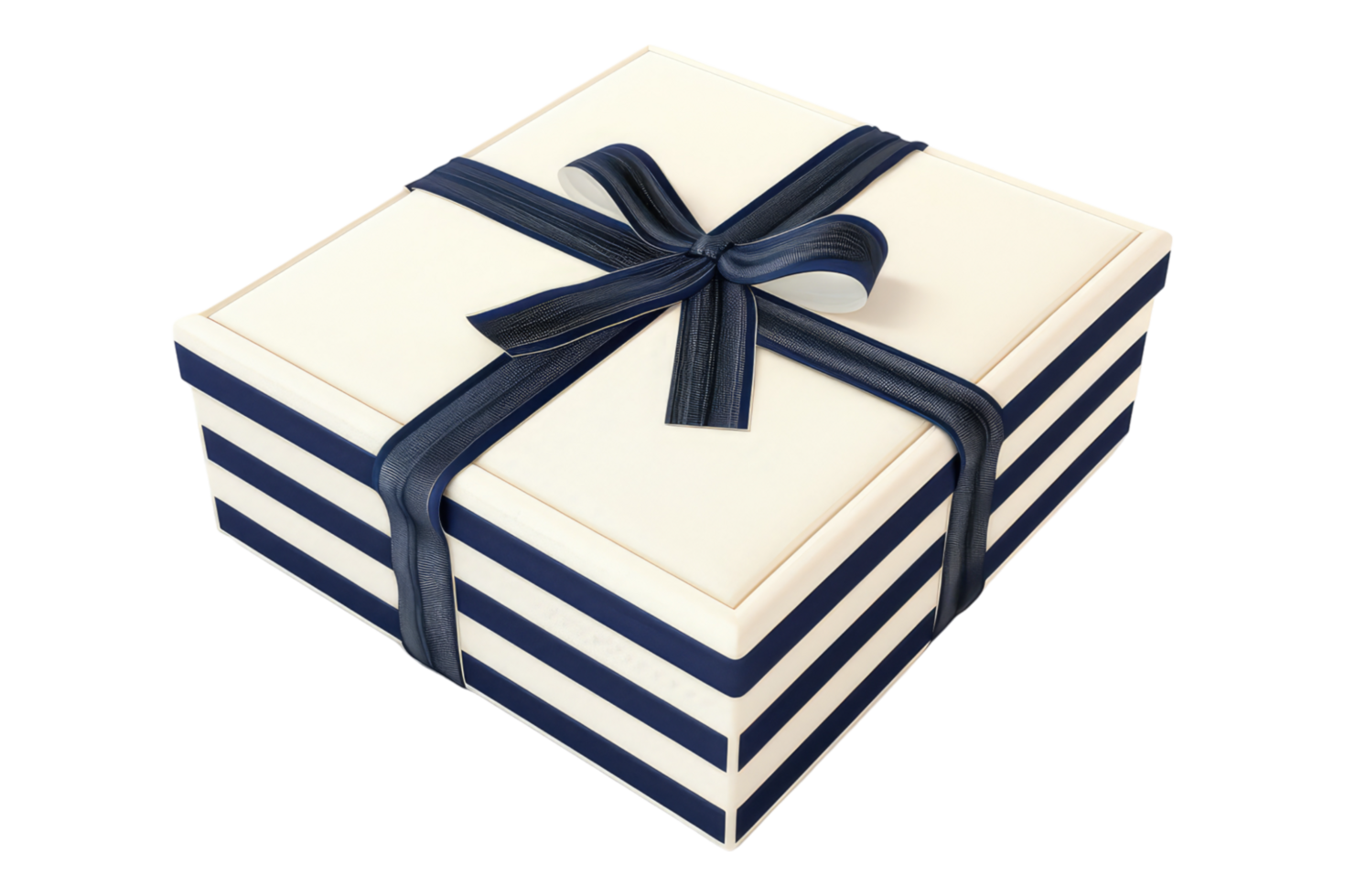 Nautical striped box with navy blue ribbon isolated on transparent background png