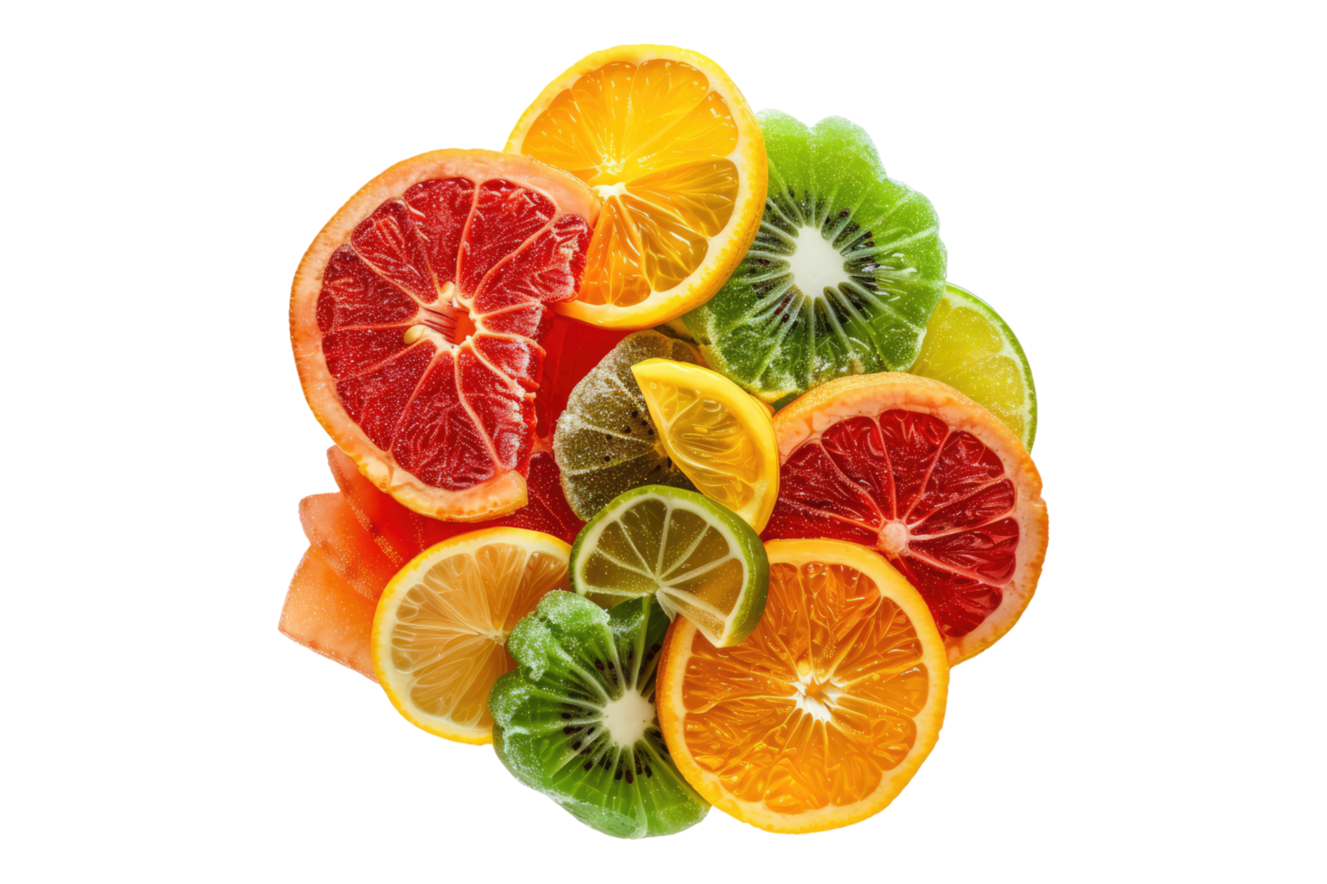 Punch of tropical fruit candy isolated on transparent background png
