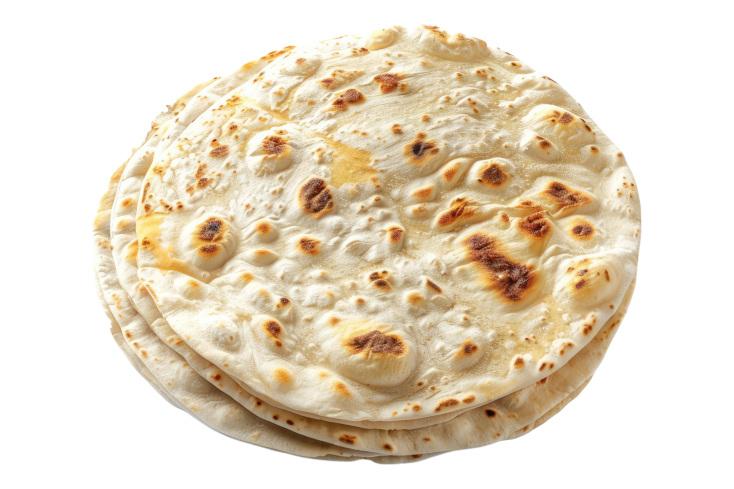 Pure white Chapati isolated on transparent background png