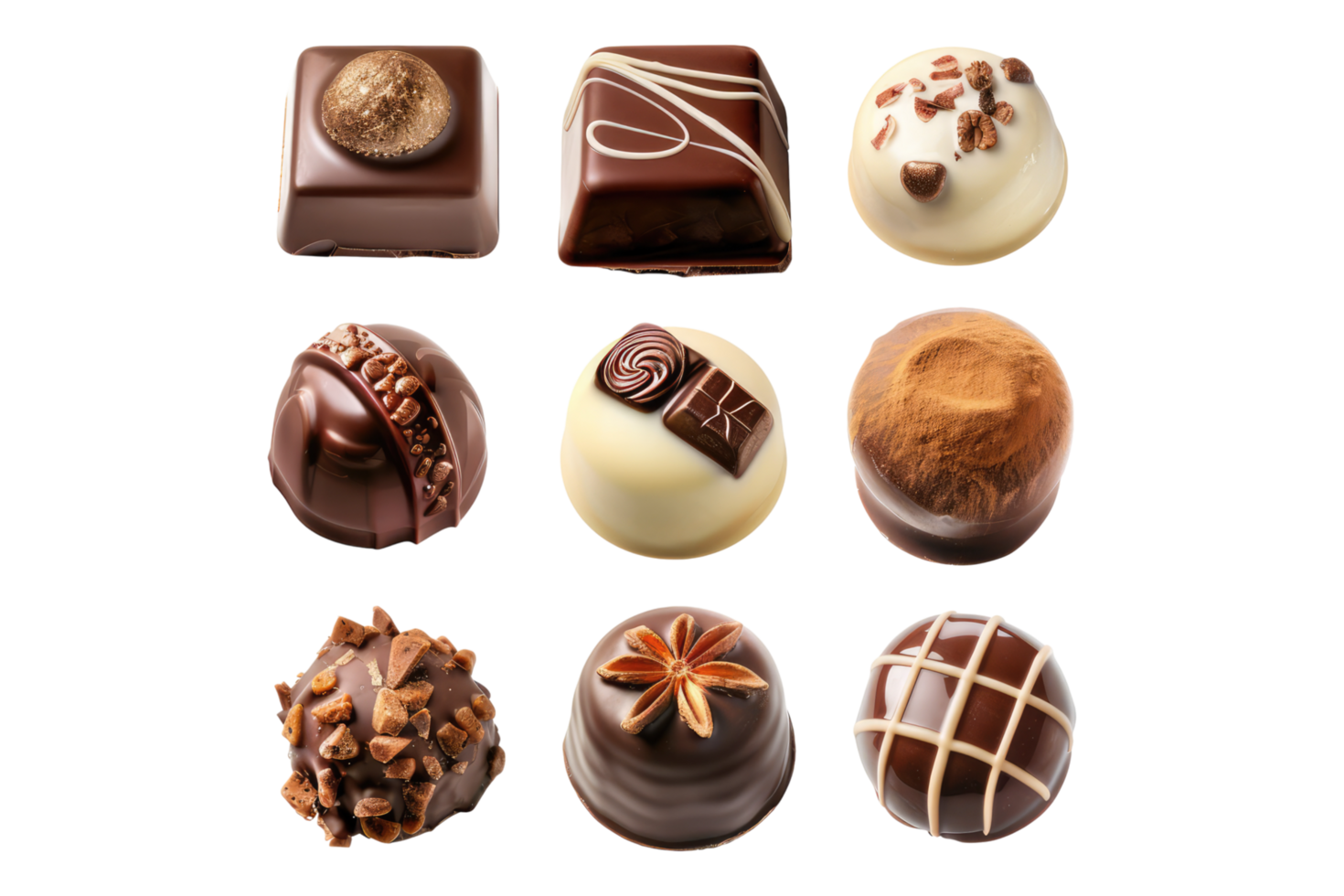 Various delicious chocolate isolated on transparent background png