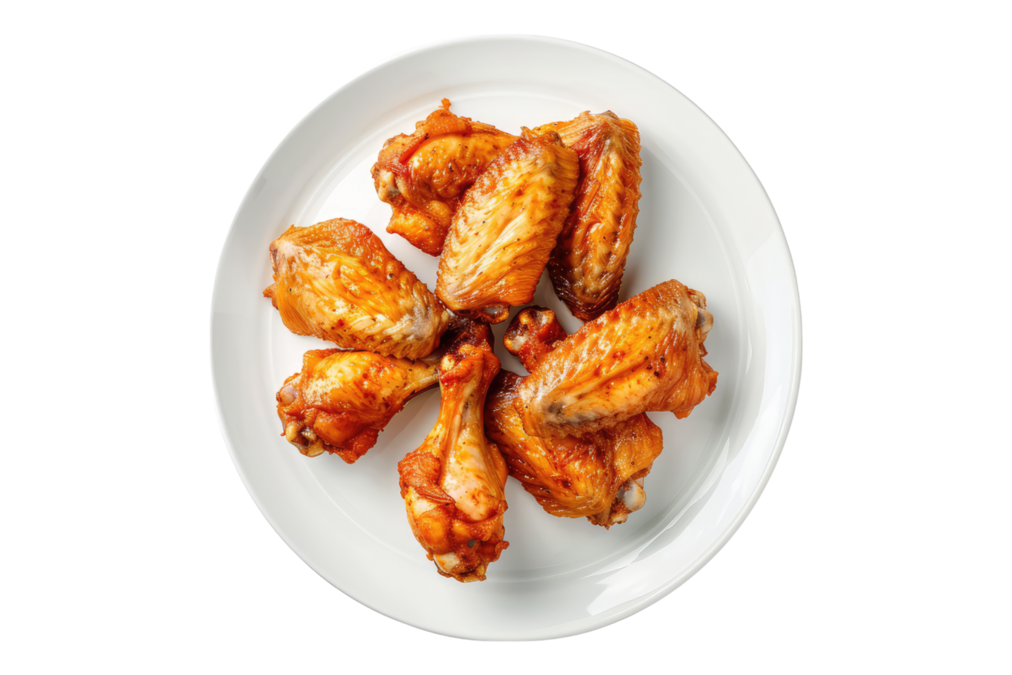 White plate of chicken wings isolated on transparent background png