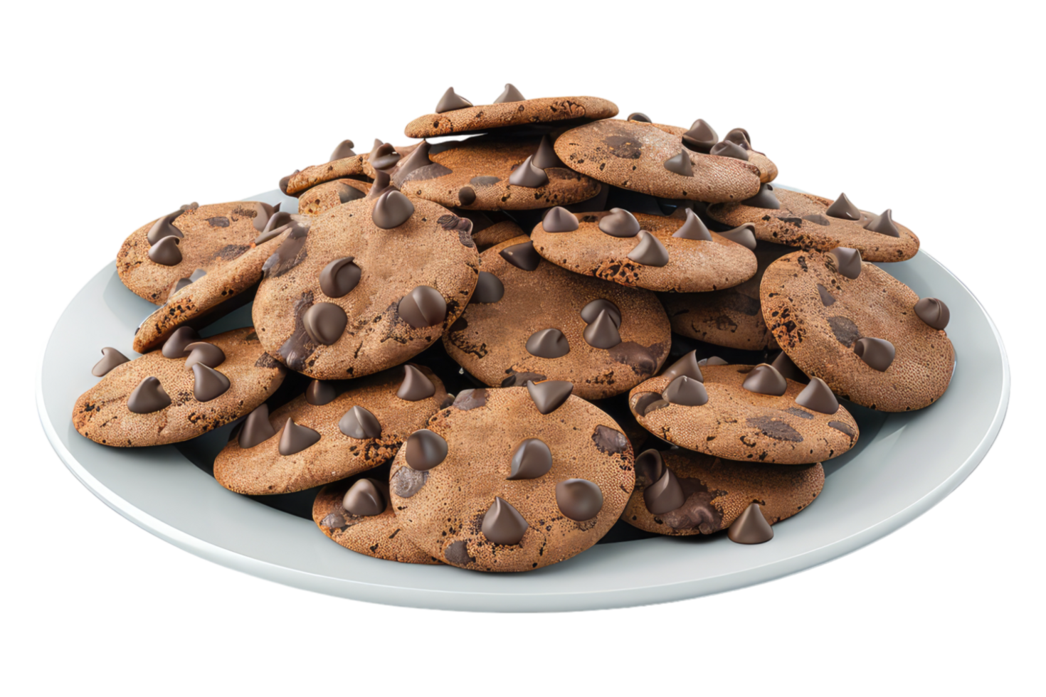 A plate of chocolate chip cookies png