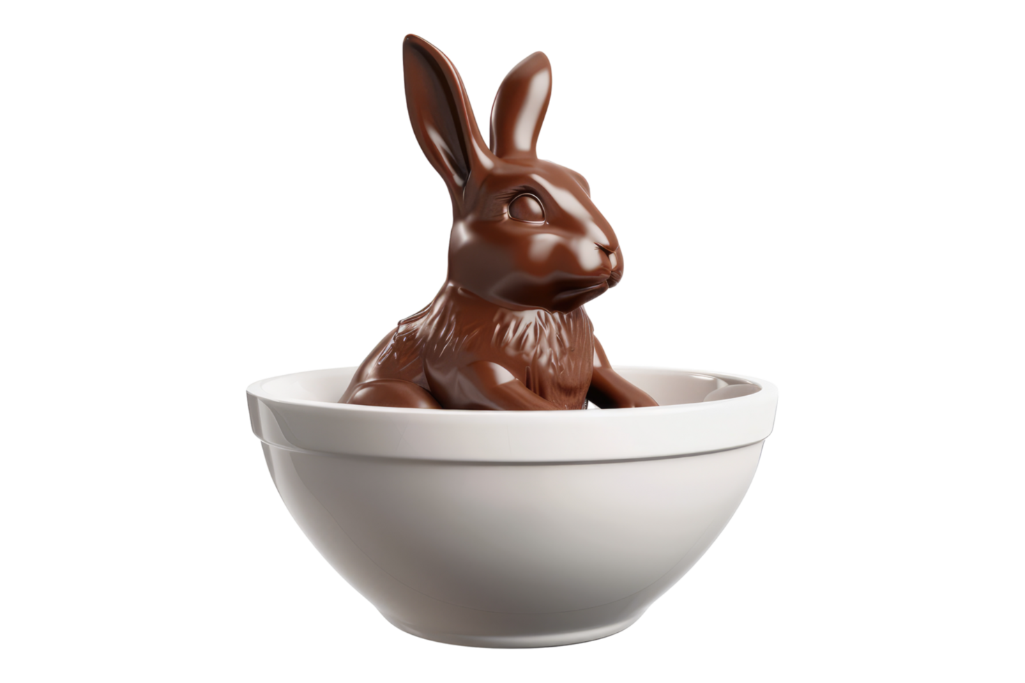 Chocolate rabbit in a white bowl isolated on transparent background png