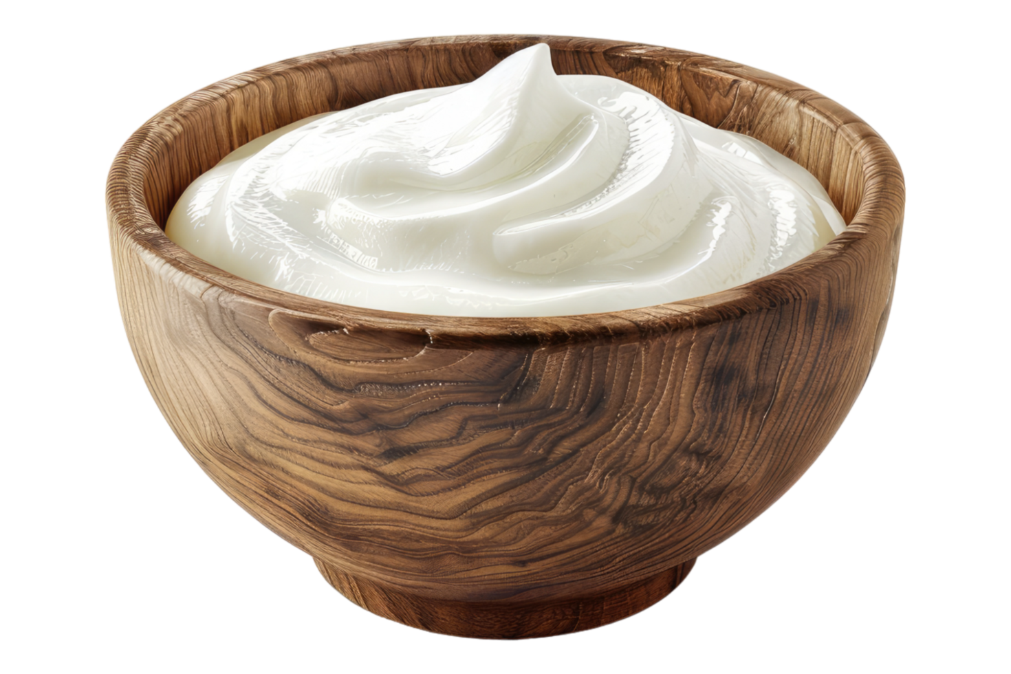 Greek youghart in a wooden bowl isolated on transparent background png