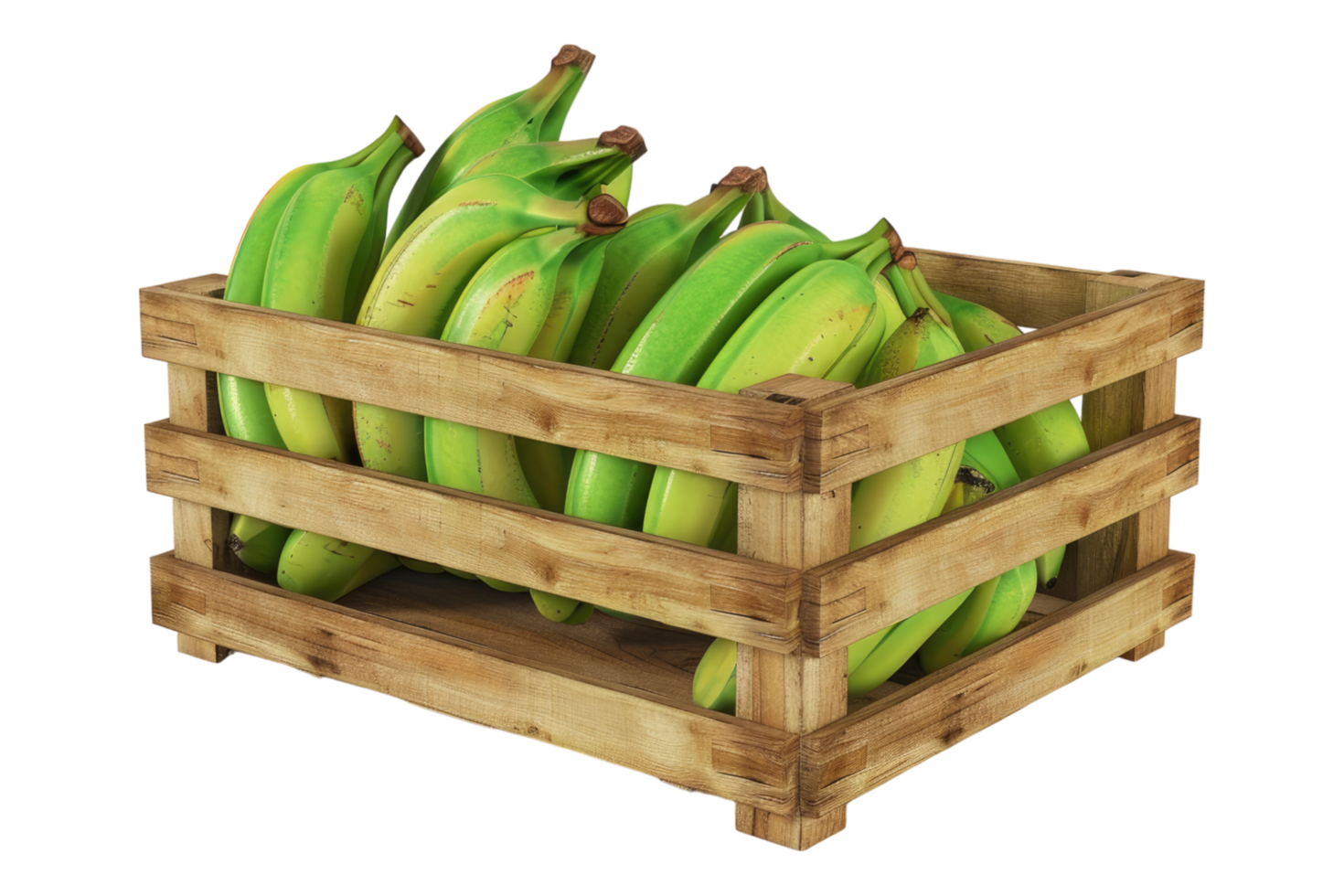 Green Banana in a wooden carate isolated on transparent background png