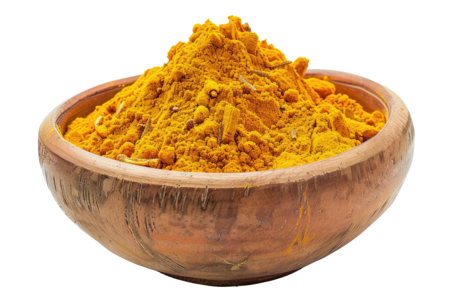 Turmeric powder in wooden bowl png